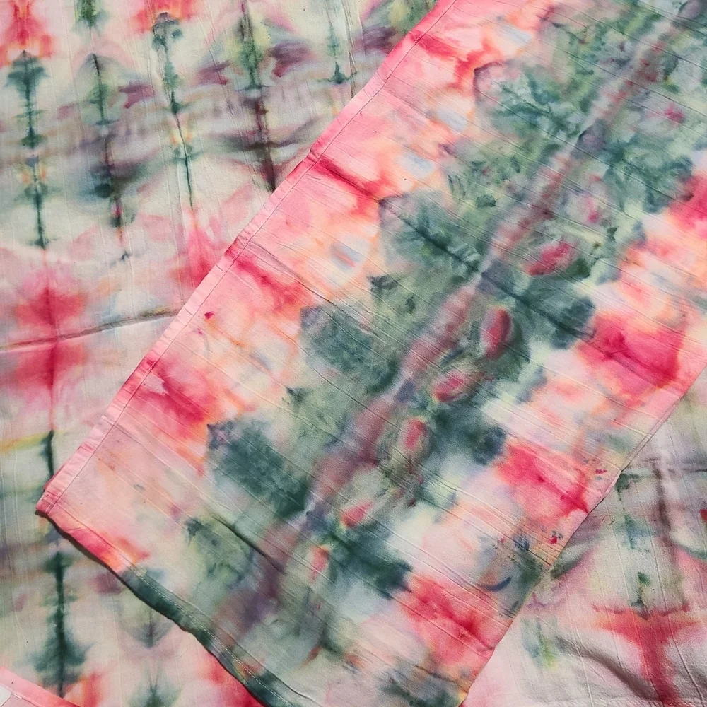 Handmade Kitchen Tea Towel Set Of 2 Pink And Green 100% Cotton Tie Dye